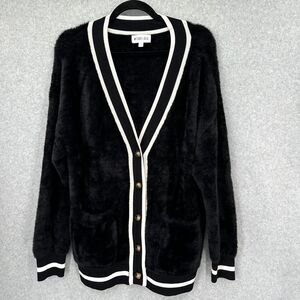 WHITEROOM+CACTUS Varsity Rib So
Fuzzy Cardigan Black White Pockets Size Large‎